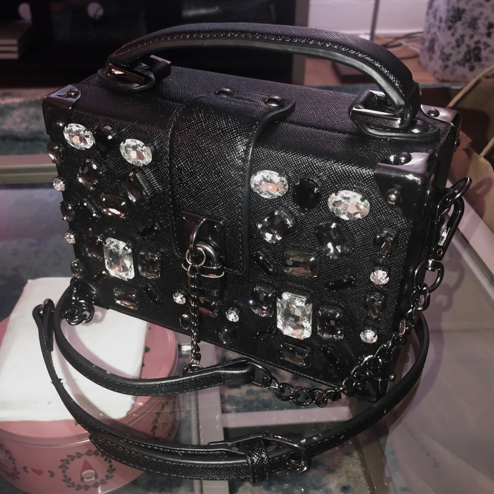 Aldo Black Leather Crystal Crossbody / Handbag